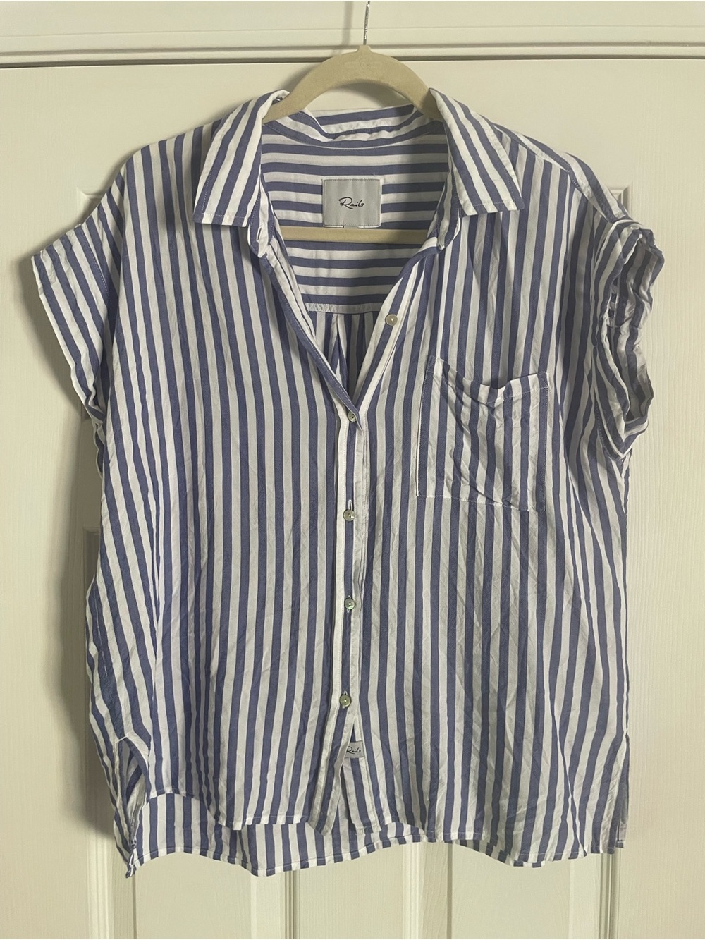 Rails Blue and White Vertical Stripe Button-Up Shirt